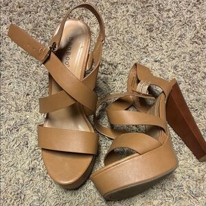 BAMBOO Camel Strappy Platform Heels